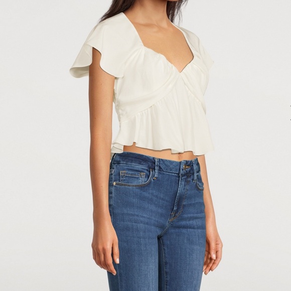 FRAME Flounce Shirred Silk Top - Picture 2 of 6